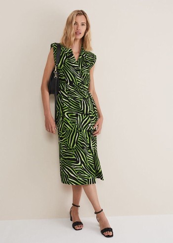 Phase Eight Trinny Zebra Print Trench Dress Green USA | 0431682-BA